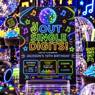 Convite Chega de Dígitos Únicos: Neon Glow 10º Aniversário