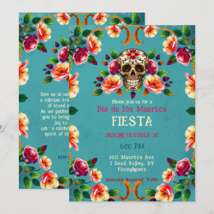 Convite 💀 🎉 Cheio do crânio de Rosas, Día de los Muertos