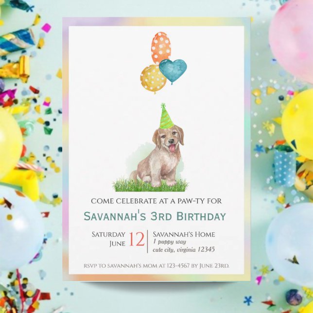 Convite Cheio Labrador Puppy Birthday Paw-ty (Cheerful Labrador Puppy Birthday Paw-ty Invitation)