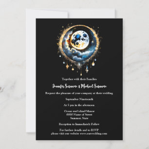 Convite Cheio lua estrelada céu celestial