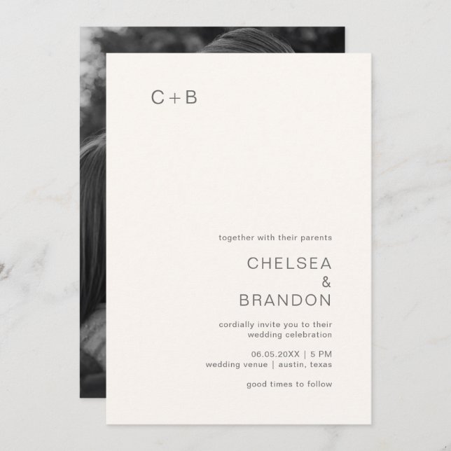 Convite Chelsea Ivory Modern Wedding (Frente/Verso)