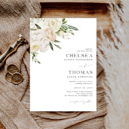 Convite CHELSEA Watercolor White Blooms Wedding Invitation