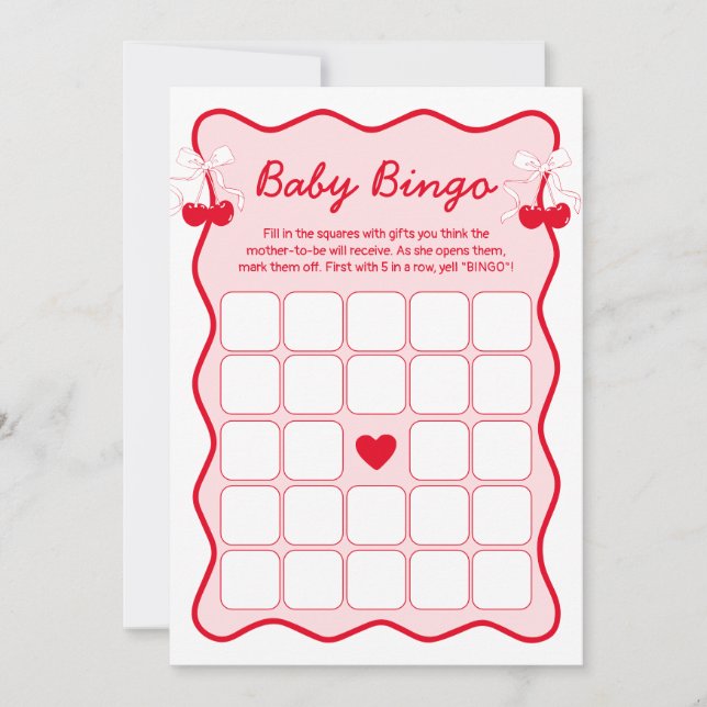 Convite Cherry Baby Shower Bingo Game Card (Frente)