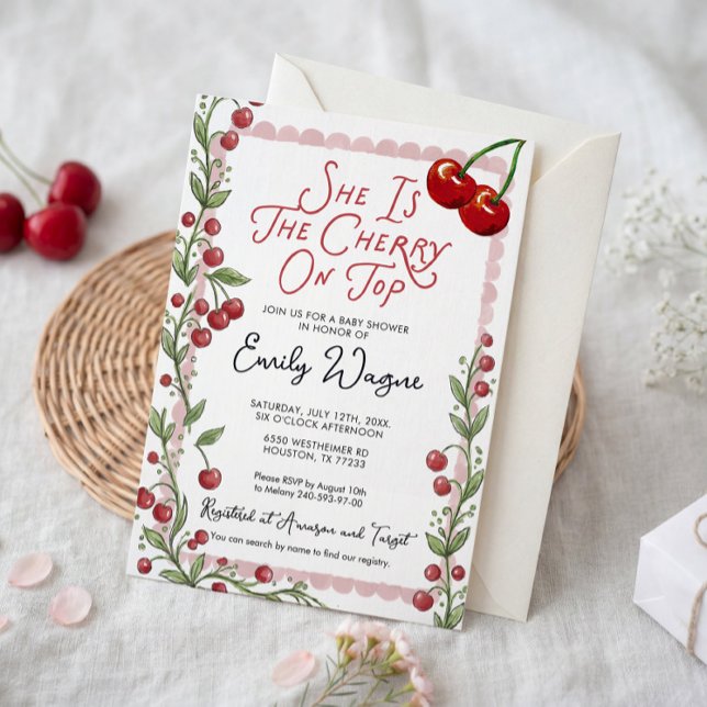 Convite Cherry Baby Shower Invitation (Criador carregado)