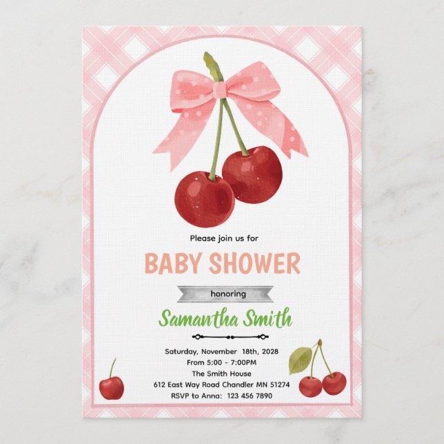 Convite Cherry baby shower invitation   (Frente)