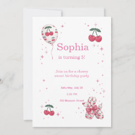 Convite Cherry Balloon Birthday Invitation Coquette Pink
