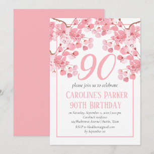 Convite Cherry Blossom 90 Rosa de Aniversário