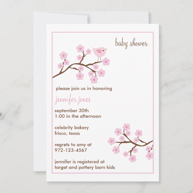 Convite Cherry Blossom Baby Shower (Frente)