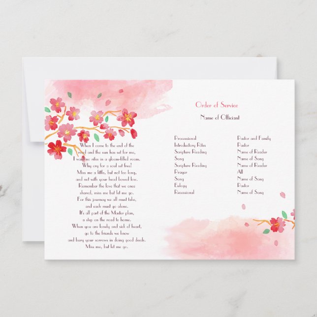 Convite Cherry Blossom Branch Serviço Memorial (Frente)