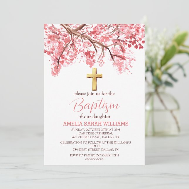 Convite Cherry Blossom Floral Elegante Rapariga Cruzada Ba (Em pé/Frente)