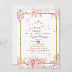 Convite Cherry Blossom Floral Sweet 16th Girl Birthday
