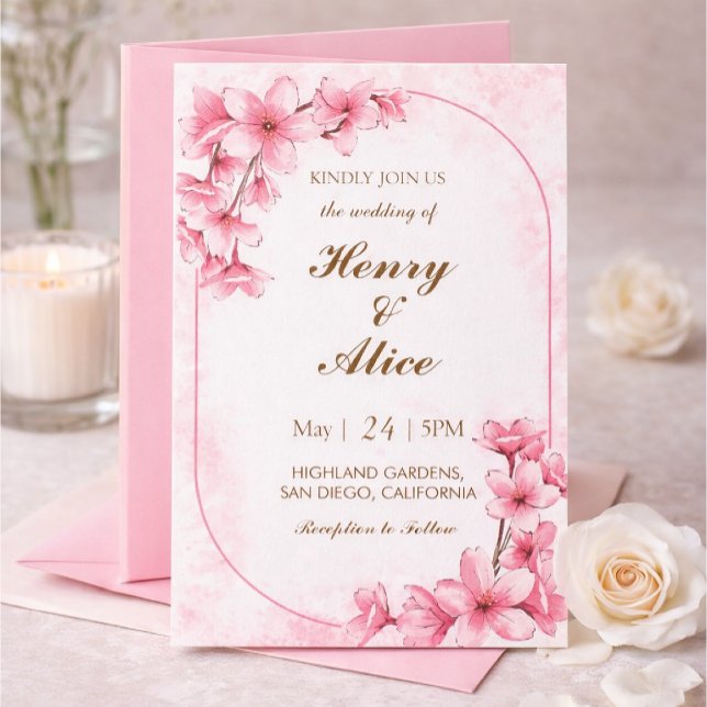 Convite Cherry Blossom Floral Wedding Invitation (Criador carregado)