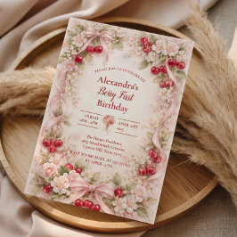 Convite Cherry Blossom Garden Girl 1st Birthday