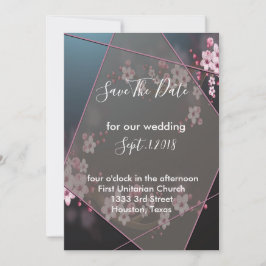 Convite Cherry Blossom Geométrico Floral Salvar data