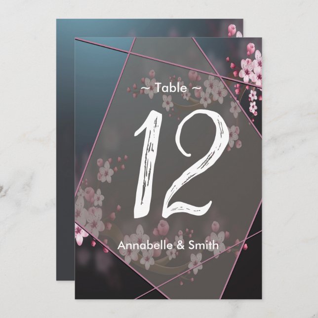 Convite Cherry Blossom Geométrico Número da mesa (Frente/Verso)