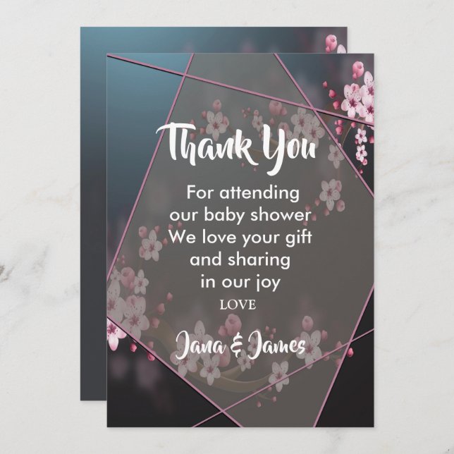 Convite Cherry Blossom Geométrico obrigado (Frente/Verso)