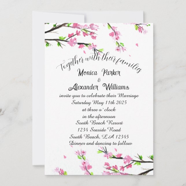 Convite Cherry Blossom Japonês Sakura Casamento Rosa Invit (Frente)