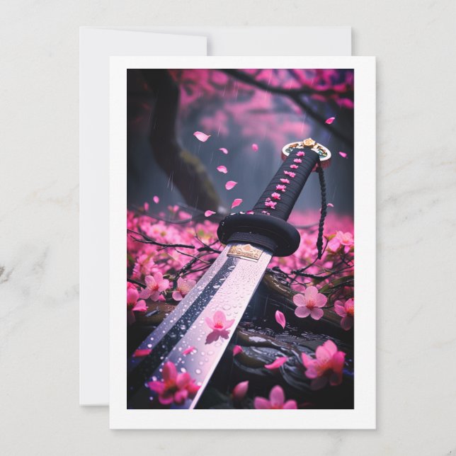 Convite Cherry Blossom Katana na chuva - Samur japonês (Frente)