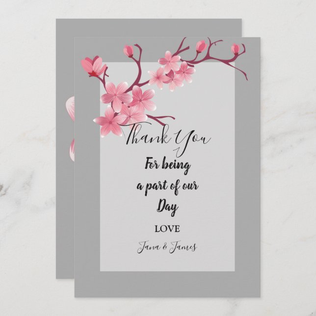 Convite Cherry Blossom obrigado você (Frente/Verso)