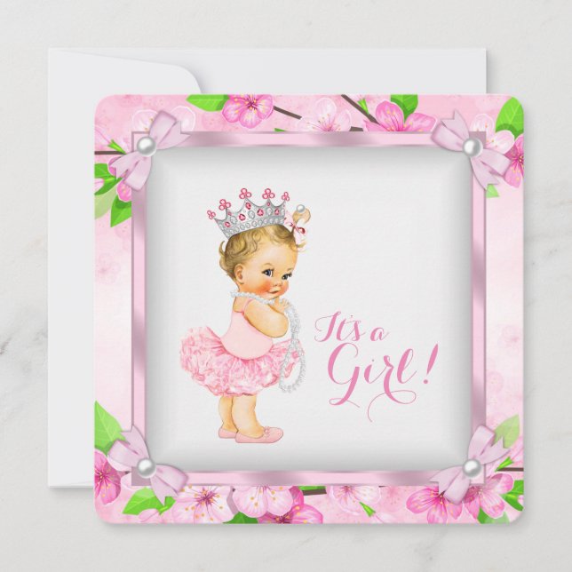 Convite Cherry Blossom Pearl Girls Tutu Chamada de Bebê (Frente)