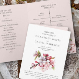 Convite Cherry Blossom Pink e White Weding Program