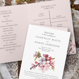 Convite Cherry Blossom Pink e White Weding Program