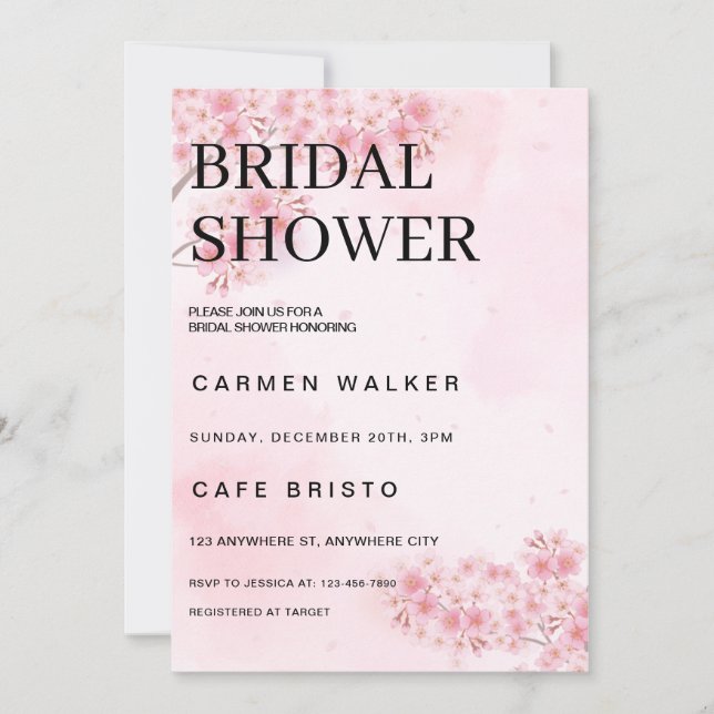 Convite Cherry Blossom Pink Sakura Chá de panela Floral (Frente)