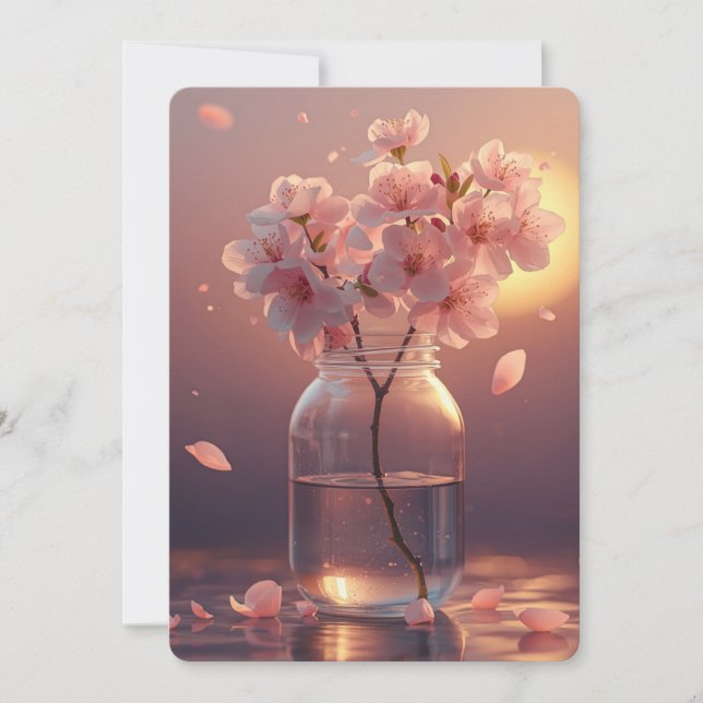 Convite Cherry Blossom Postcard - Elegant Hand-Drawn Sakur (Frente)