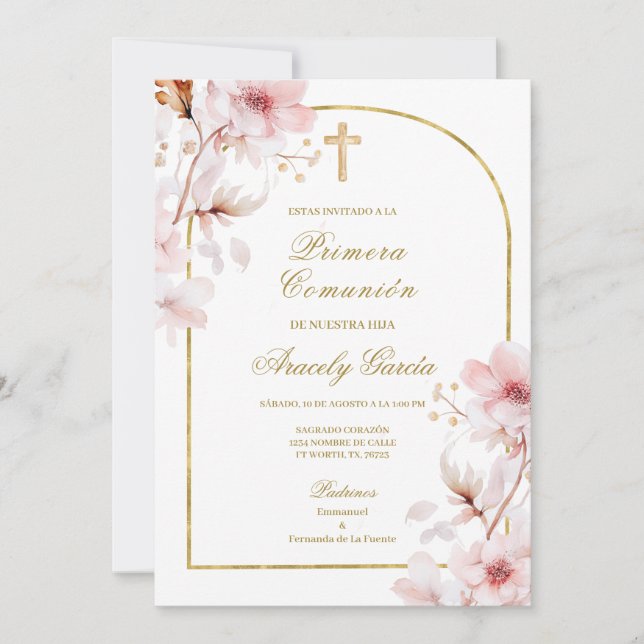 Convite Cherry blossom primera comunhão (Frente)