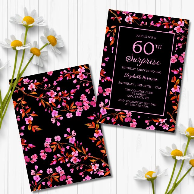 Convite Cherry Blossom Sakura Surpresa Negra Aniversário (Criador carregado)