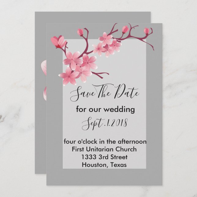 Convite Cherry Blossom salva a data (Frente/Verso)