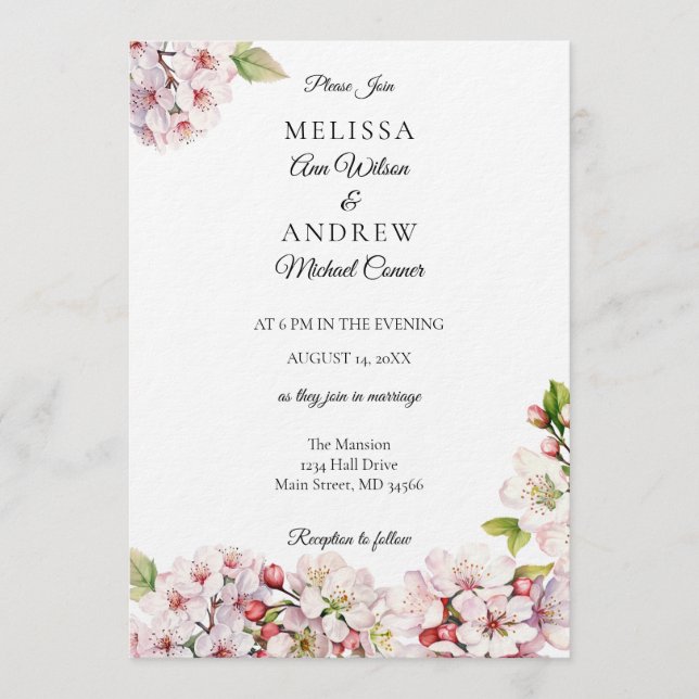 Convite Cherry Blossom Spring Wedding Invitation (Frente)