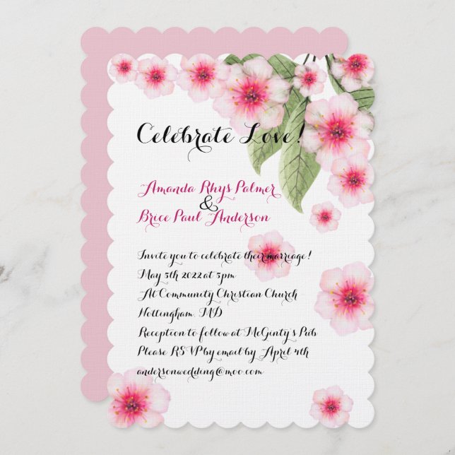 Convite Cherry BLossom Wedding (Frente/Verso)