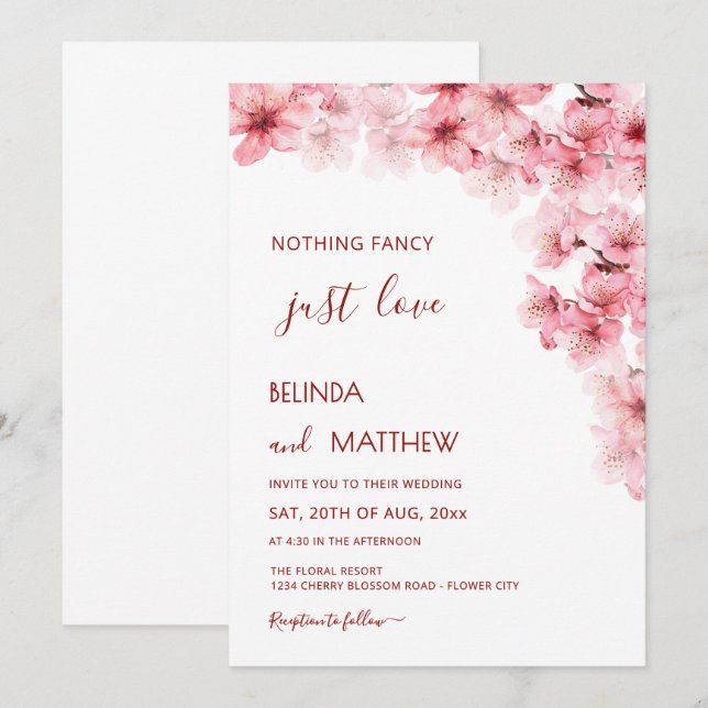 Convite  Cherry Blossom White Arched Casual Wedding (Frente/Verso)