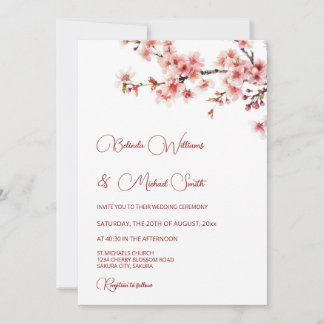 Convite  Cherry Blossom White  Wedding
