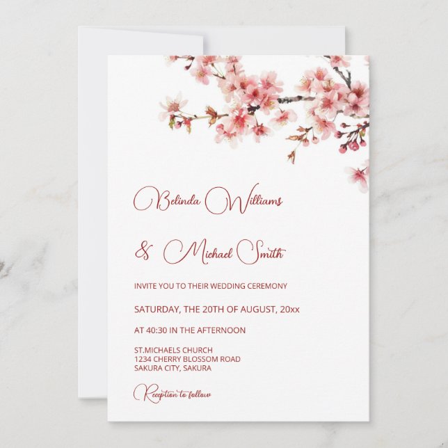 Convite  Cherry Blossom White  Wedding (Frente)