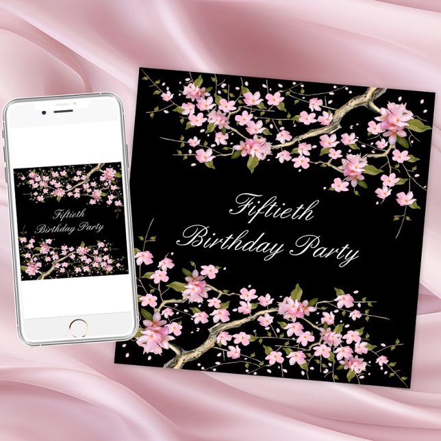 Convite Cherry Blossom Womans 50ª Festa de aniversário (Cherry blossom any occasion invitation. Instant download and printed invitations available.)