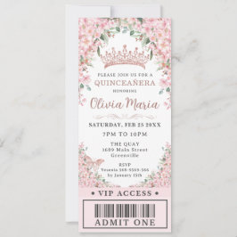 Convite Cherry Blossomo Rosa Dourado Quinceañera Ticket VI