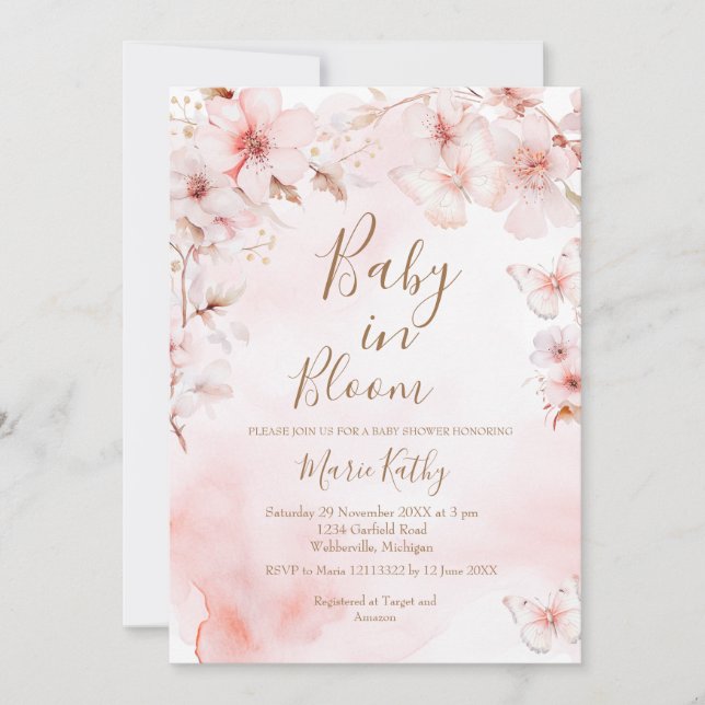 Convite Cherry Blossoms Baby in Bloom Invitation (Frente)