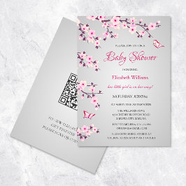 Convite Cherry Blossoms Baby Shower Pink Gray