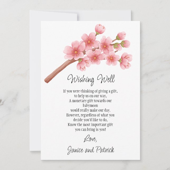Convite Cherry Blossoms Branch Babymoon Wishing Welcard (Frente)