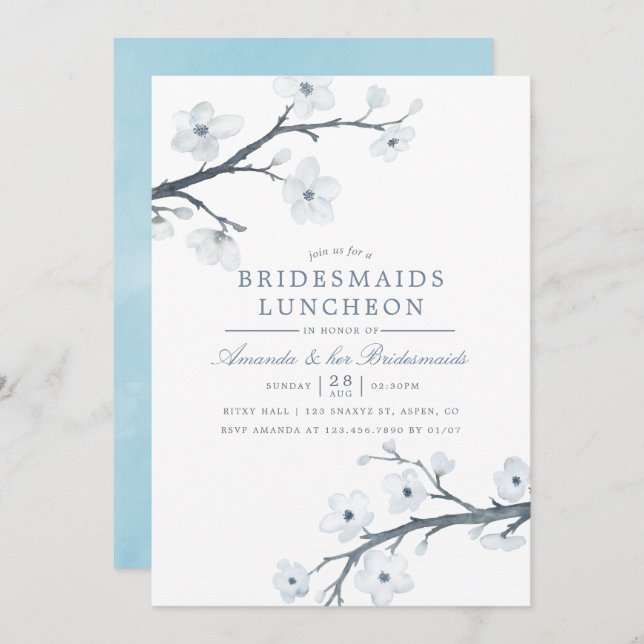 Convite Cherry Blossoms Bridesmaids Luncheon Invitation (Frente/Verso)