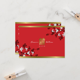 Convite Cherry Blossoms Casamento Chinês de Dupla Felicida