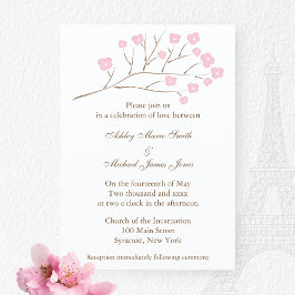 Convite Cherry Blossoms em Casamento Rosa