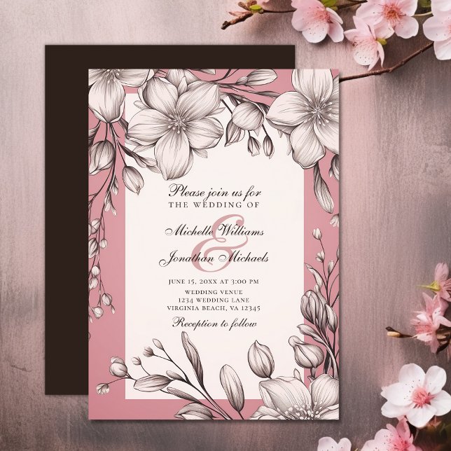 Convite Cherry Blossoms Romântico Primavera Floral Casamen (Cherry Blossoms Romantic Floral Sakura Wedding Invitation)