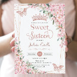 Convite Cherry Blossoms Rosa Butterflies Dourados Sweet 16<br><div class="desc">Personalize esta cereja bonito floresce doce convite de 16 anos, fácil e rapidamente. Basta clicar no botão Editar usando ferramentas de Design para editar os textos, alterar as cores das fontes e das fontes. Apresentando lindas cerejas aquáticas floresce flores, borboletas de ouro rosa e um quadro geométrico de ouro rosa....</div>