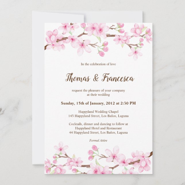 Convite Cherry Blossoms Watercolor Invitation (Frente)