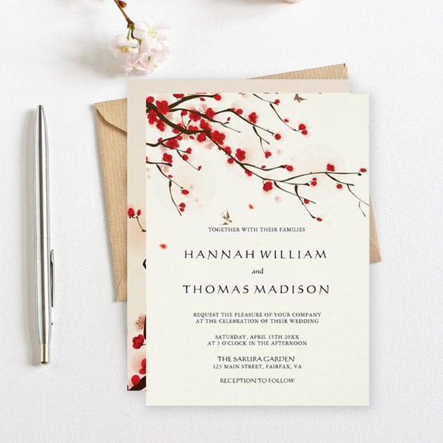Convite Cherry Blossoms Watercolor Invitation (Criador carregado)
