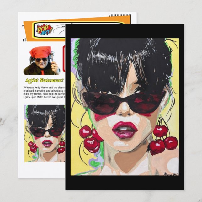 Convite ‘Cherry Bombshell’ Painting on a Small-Scale Print (Frente/Verso)
