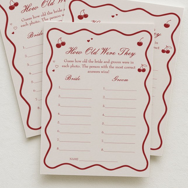Convite Cherry Bridal Shower Age Guessing Game Card (Criador carregado)